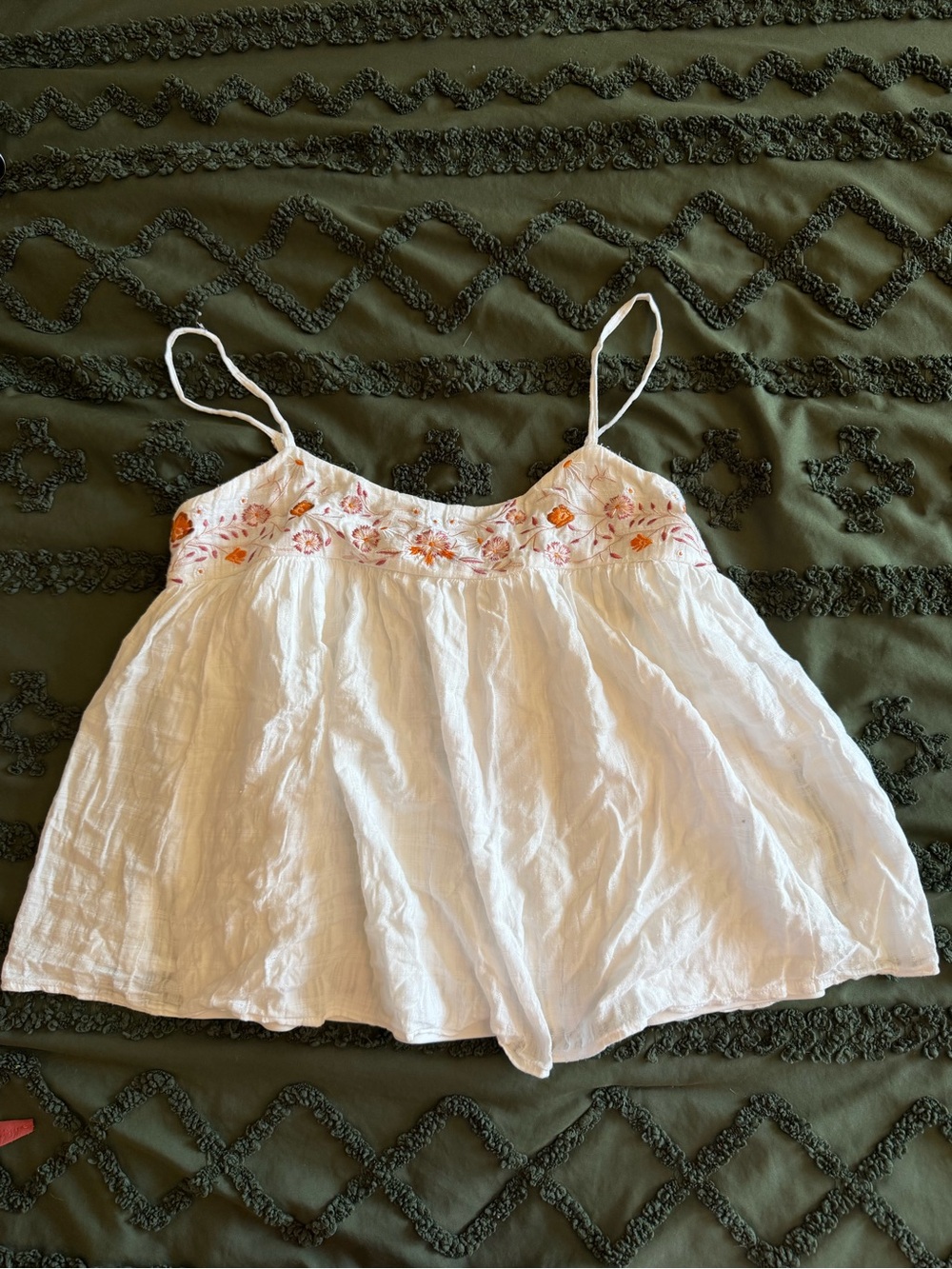 White Embroidered Spaghetti Strap Women’s Top
